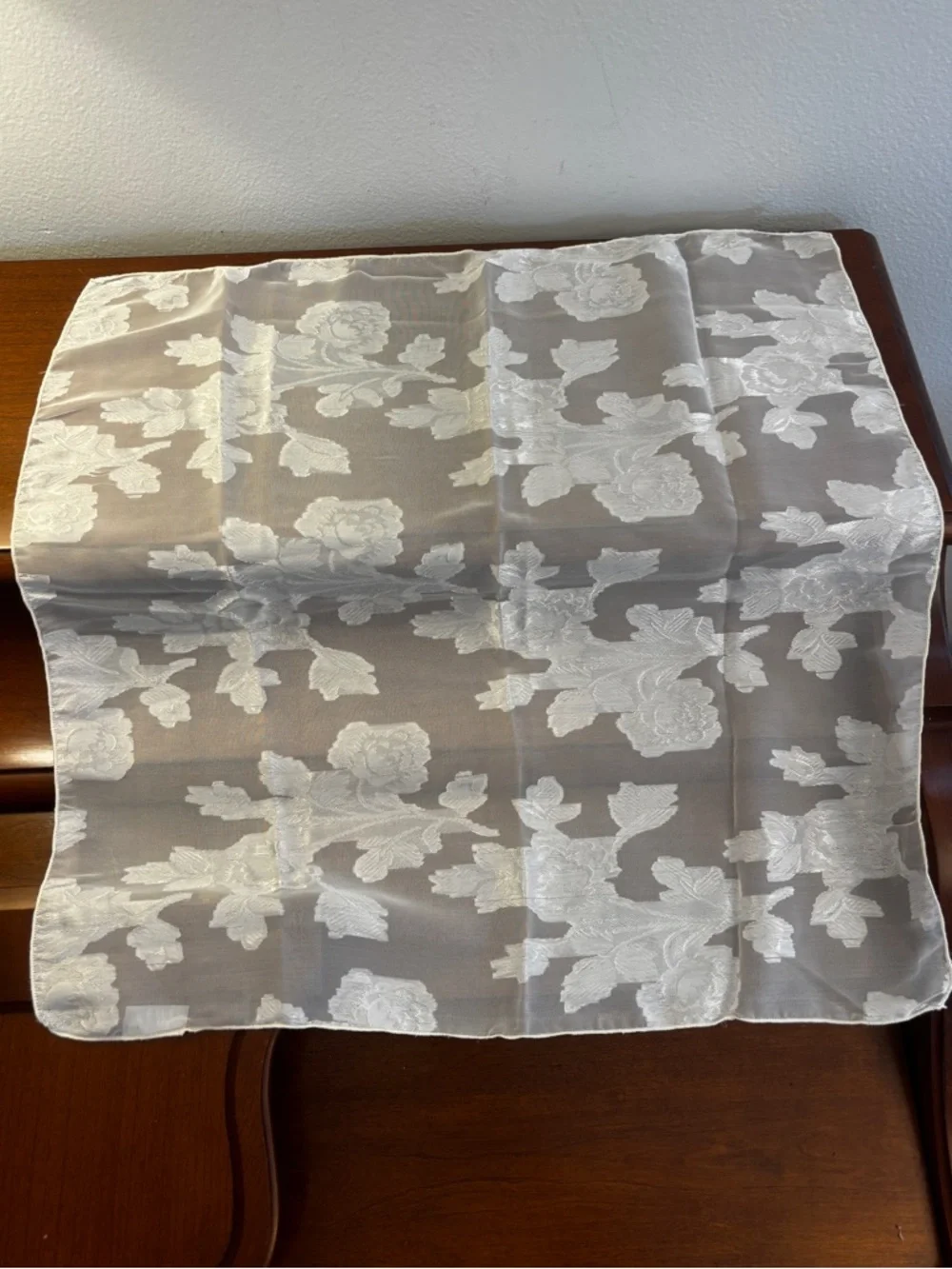 Cejon White Sheer Floral Embroidered Scarf Shawl Wrap